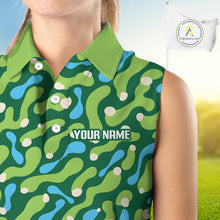 Load image into Gallery viewer, Green patterned sleeveless shirt with 'YOUR NAME' text on a blurred golf course background