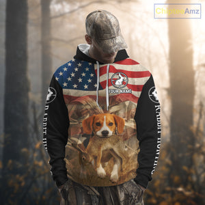Personalized Rabbit Hunting Shirt 3D All Over Print with Beagle Dog and US Flag Hunting Gift NHT157