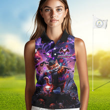 Load image into Gallery viewer, Personalized Sleeveless Women Golf Polo Shirts Angry Cat Golfer Gothic Lightning Theme Team Name Shirt NHT803