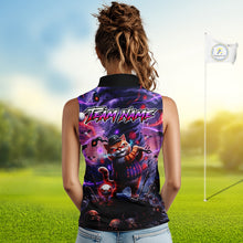 Load image into Gallery viewer, Personalized Sleeveless Women Golf Polo Shirts Angry Cat Golfer Gothic Lightning Theme Team Name Shirt NHT803