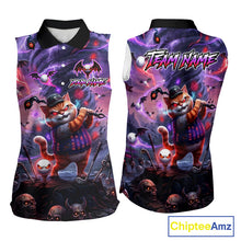 Load image into Gallery viewer, Personalized Sleeveless Women Golf Polo Shirts Angry Cat Golfer Gothic Lightning Theme Team Name Shirt NHT803