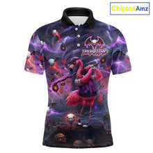 Load image into Gallery viewer, Personalized Mens Golf Polo Shirts Angry Flamingo Golfer Gothic Lightning Theme Team Name Shirt NHT804
