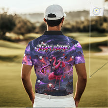 Load image into Gallery viewer, Personalized Mens Golf Polo Shirts Angry Flamingo Golfer Gothic Lightning Theme Team Name Shirt NHT804