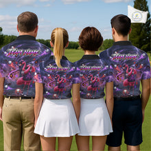 Load image into Gallery viewer, Personalized Mens Golf Polo Shirts Angry Flamingo Golfer Gothic Lightning Theme Team Name Shirt NHT804