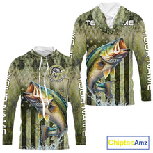 Load image into Gallery viewer, Custom Bass Fishing Shirt 3D Personalized Team Name Long Sleeve Hooded UV Protection Fishing Jersey For Men