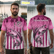 Load image into Gallery viewer, Pink Custom Bass Shirt 3D Personalized Team Name Fishing T - Shirt UV Protection Fishing Jersey, Patriotics Bass Fishing Shirt