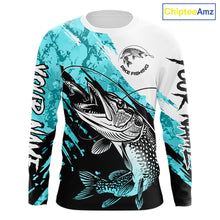 Load image into Gallery viewer, Personalized Turquoise Northern Pike Fishing Jersey, Team Pike Fishing Long Sleeve Shirt NHT817