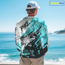 Load image into Gallery viewer, Personalized Turquoise Northern Pike Fishing Jersey, Team Pike Fishing Long Sleeve Shirt NHT817