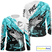 Load image into Gallery viewer, Personalized Turquoise Northern Pike Fishing Jersey, Team Pike Fishing Long Sleeve Shirt NHT817