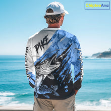 Load image into Gallery viewer, Personalized Blue Northern Pike Fishing Jersey, Team Pike Fishing Long Sleeve Tournament Shirt NHT818