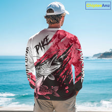Load image into Gallery viewer, Personalized Red Northern Pike Fishing Jersey, Team Pike Fishing Long Sleeve Tournament Shirt NHT819