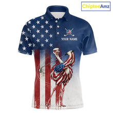 Load image into Gallery viewer, Custom American Flag Ostrich Mens Golf Polo Shirt – Funny Patriotic Golf Team Shirt Personalized Gift 