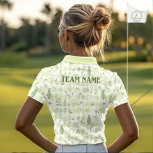 Load image into Gallery viewer, Custom Women’s Long Sleeve Golf Polo Shirt Lucky Shamrock Argyle Pattern Personalized Team Name
