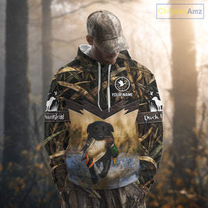 Mallard Duck Waterfowl Hunting Shirt Camo Personalized With Black Lab Dog, Hunting Shirts NHT167