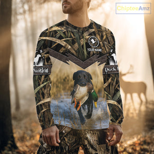 Mallard Duck Waterfowl Hunting Shirt Camo Personalized With Black Lab Dog, Hunting Shirts NHT167