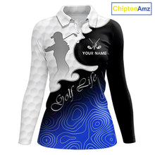 Load image into Gallery viewer, Custom Womens Golf Polo Shirt Blue Black Gradient, Personalized Name Golf Shirt, Gift For Golfer NHT826