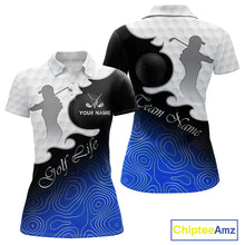 Load image into Gallery viewer, Custom Womens Golf Polo Shirt Blue Black Gradient, Personalized Name Golf Shirt, Gift For Golfer NHT826