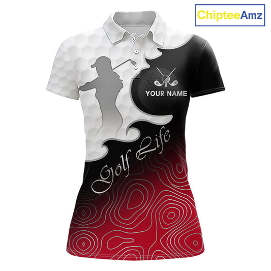 Custom Womens Golf Polo Shirt Red Black Gradient, Personalized Name Golf Shirt, Gift For Golfer NHT827