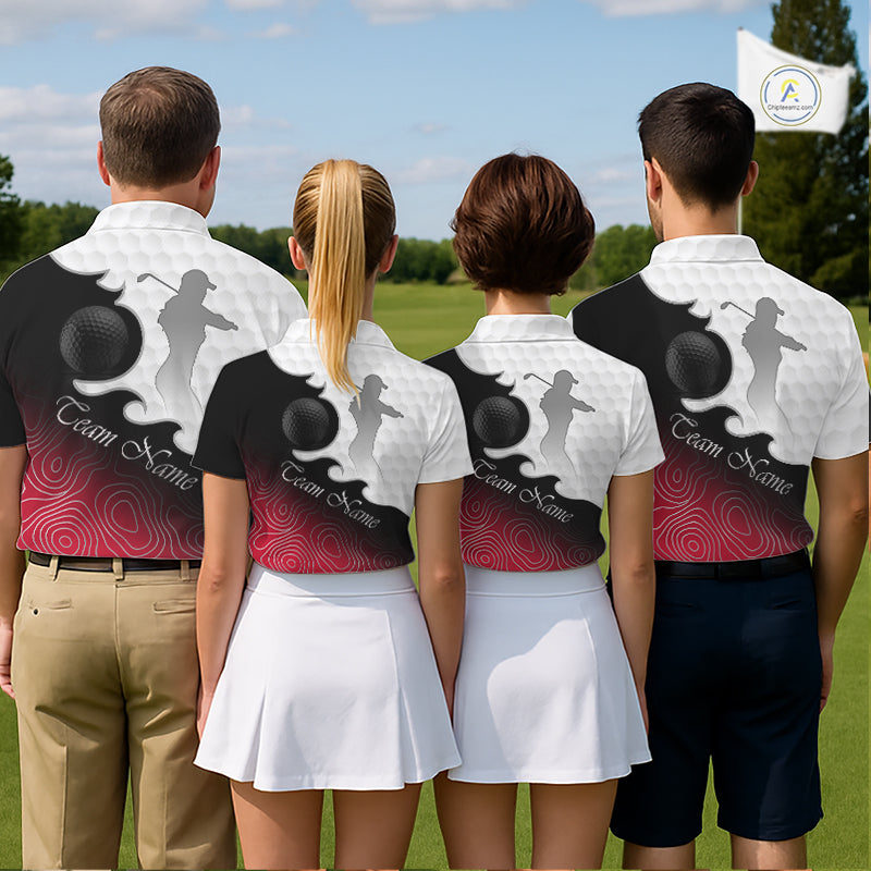 Custom Womens Golf Polo Shirt Red Black Gradient, Personalized Name Golf Shirt, Gift For Golfer NHT827
