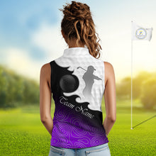 Load image into Gallery viewer, Custom Sleeveless Womens Golf Polo Shirt Purple Black Gradient, Personalized Name Golf Shirt, Gift For Golfer NHT828