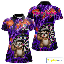Load image into Gallery viewer, Colorful polo shirt with cartoon sloth and dartboard design, customizable text, and ChipteeAmz branding.
