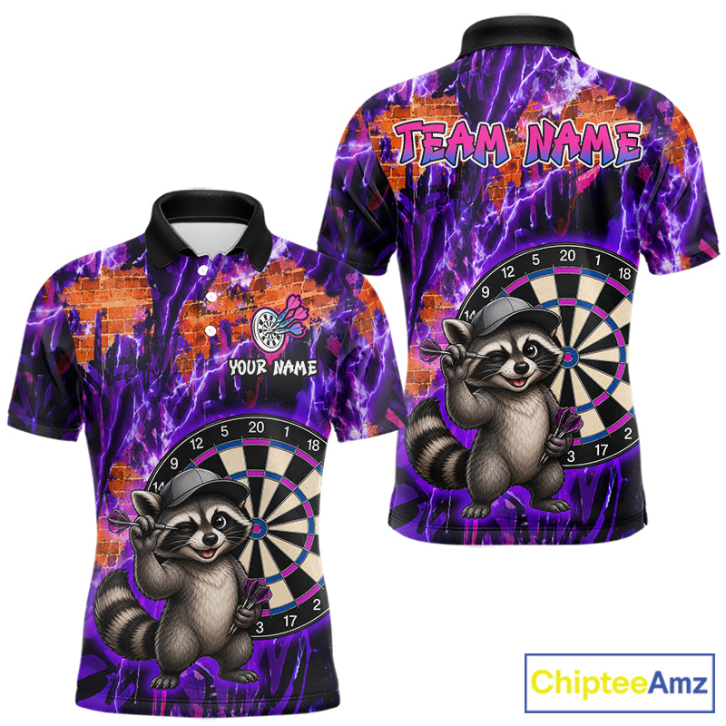 Funny Raccoon Dartboard Jersey For Men Dart Team Shirts Dart League Polo