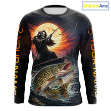Load image into Gallery viewer, Personalized Fish Reaper Fishing Shirts Jerseys, Fish Reaper Sunset Pike Fishing Shirts Long Sleeve NHT830