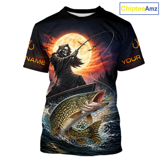 Personalized Fish Reaper Fishing Shirts Jerseys, Fish Reaper Sunset Pike Fishing Shirts T - Shirt NHT830