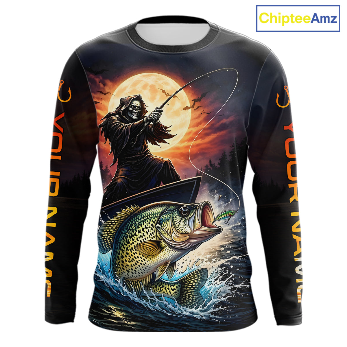Personalized Fish Reaper Fishing Shirts Jerseys, Fish Reaper Sunset Crappie Fishing Shirts Long Sleeve NHT831