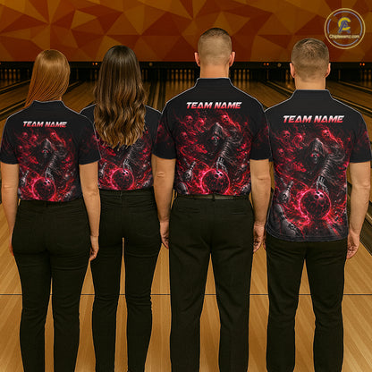 Custom Red Fire Grim Reaper Bowling Jersey For Men Bowling Team Shirts Bowling League Polo & 1/4 Zip NHT1147