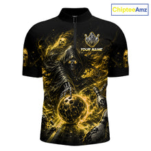 Load image into Gallery viewer, Black and gold polo shirt with grim reaper design and 'Team Name' text on a white background.