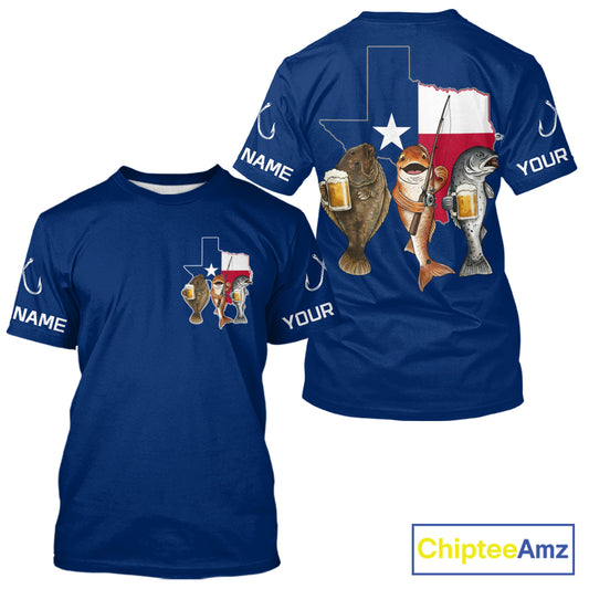 Texas Slam Funny Fishing Redfish, Trout, Flounder Fishing Shirts T - Shirt For Men| Blue Navy NHT845