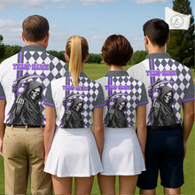 Load image into Gallery viewer, Personalized Skeleton Golf Polo Shirt For Mens - Funny Grim Reaper Golf Team Polo|Purple NHT1154