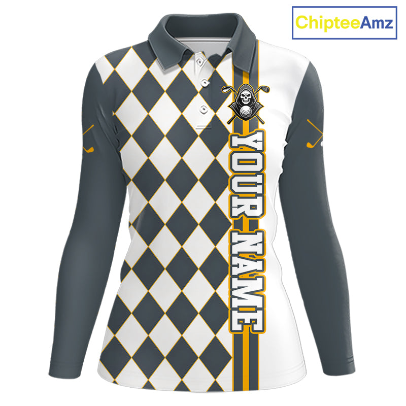 Long-sleeve shirt with argyle pattern and skull design on a white background, branded 'ChipteeAmz'