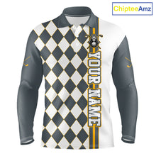 Load image into Gallery viewer, Long-sleeve shirt with argyle pattern and branding on a white background