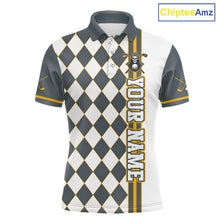 Load image into Gallery viewer, Polo shirt with diamond pattern and text on a white background, branded 'ChipteeAmz'.