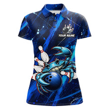 Load image into Gallery viewer, Personalized Blue Crab Women Bowling Shirt, Custom Royal Blue Splatter Jersey Polo &amp; Quarter-Zip 