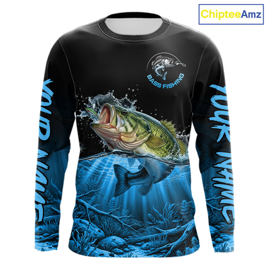 Largemouth Bass Fishing Shirt Long Sleeve For Tournament – Angler Gift For Men Dad| Blue NHT849