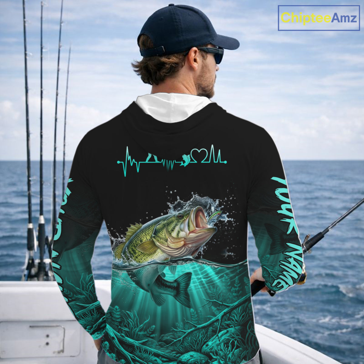 Largemouth Bass Fishing Shirt Long Sleeve Hooded For Tournament – Angler Gift For Men Dad| Turquoise NHT850