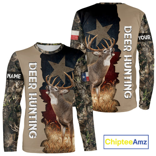Season Deer Hunting Shirt Texas Flag 3D Custom Name Whitetail Deer Clothes For Hunters NHT93