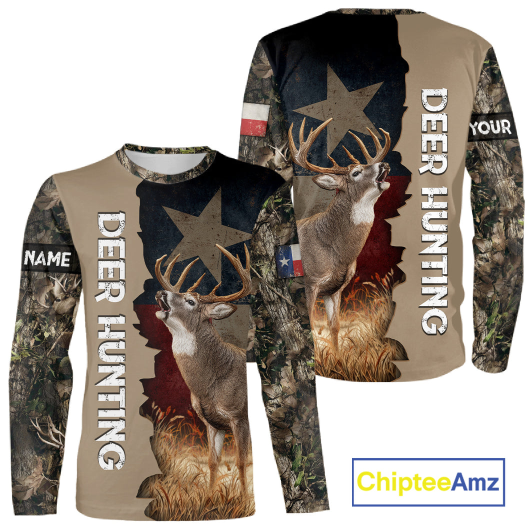 Season Deer Hunting Shirt Texas Flag 3D Custom Name Whitetail Deer Clothes For Hunters NHT93