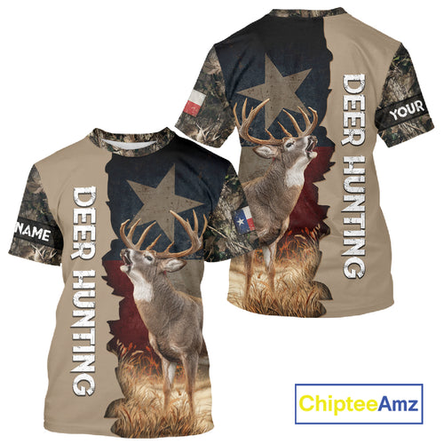 Season Deer Hunting Shirt Texas Flag 3D Custom Name Whitetail Deer Clothes For Hunters NHT93