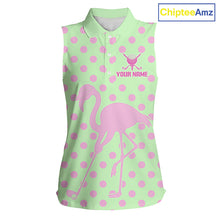 Load image into Gallery viewer, Women's Sleeveless Flamingo Golf Polo Shirt – Personalized Pink Flamingo Golf Jersey With Custom Name