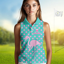 Load image into Gallery viewer, Women's Sleeveless Flamingo Golf Polo Shirt – Personalized Pink Flamingo Golf Jersey With Custom Name