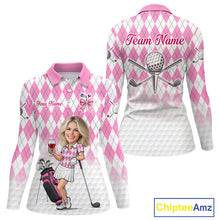 Load image into Gallery viewer, Personalized Argyle Style Funny Womens Golf Polo Shirt Gift For Mother's Day – Custom Face Portrait Cartoon Design NHT662