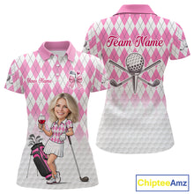 Load image into Gallery viewer, Personalized Argyle Style Funny Womens Golf Polo Shirt Gift For Mother's Day – Custom Face Portrait Cartoon Design NHT662