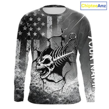 Load image into Gallery viewer, American Flag Fishing Fish Hook Skull Personalized Fishing Shirts, Patriotic Fishing Shirt Gift For Men NHT665
