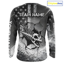 Load image into Gallery viewer, American Flag Fishing Fish Hook Skull Personalized Fishing Shirts, Patriotic Fishing Shirt Gift For Men NHT665
