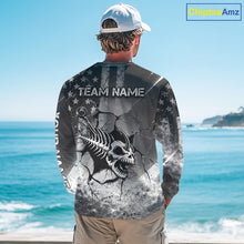 Load image into Gallery viewer, American Flag Fishing Fish Hook Skull Personalized Fishing Shirts, Patriotic Fishing Shirt Gift For Men NHT665
