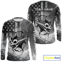 Load image into Gallery viewer, American Flag Fishing Fish Hook Skull Personalized Fishing Shirts, Patriotic Fishing Shirt Gift For Men NHT665